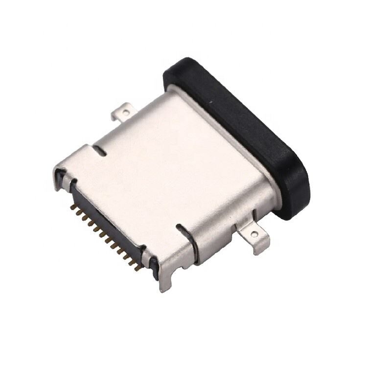 Connettore femmina USB 3.1 Type C a 24 pin impermeabile, montaggio orizzontale SMT DIP, piastra di affondamento, presa USB