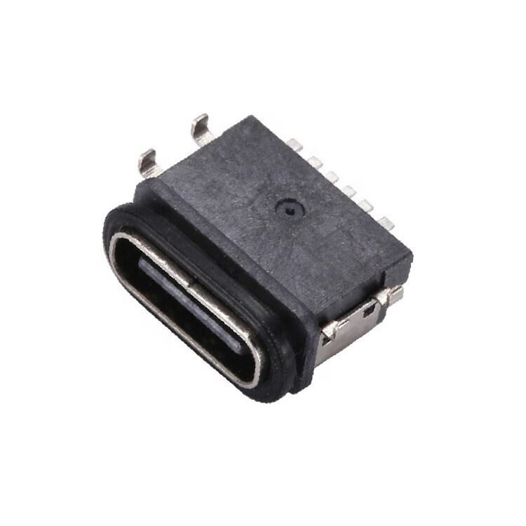 Connettore USB impermeabile IPX7 a 6 pin di tipo C femmina, montaggio SMT orizzontale, trasferimento dati