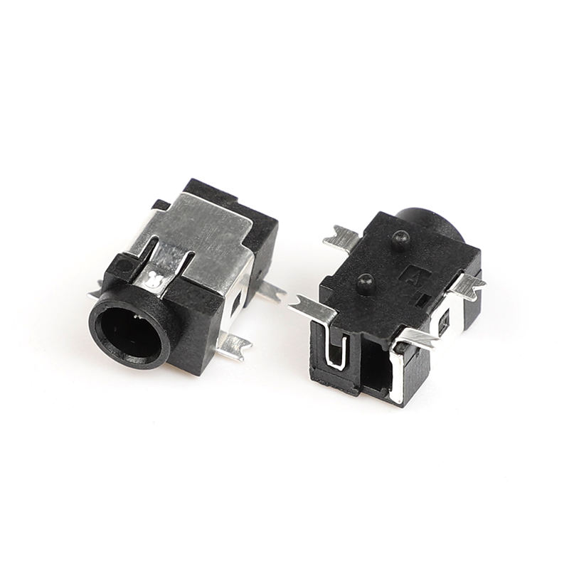 Connettori Jack Audio Video DC Femmina 12V 1A in Bronzo Fosforoso Nero SMT SMD a 4 Pin, 1.3mm, Angolo Retto, con Alloggiamento in Nylon