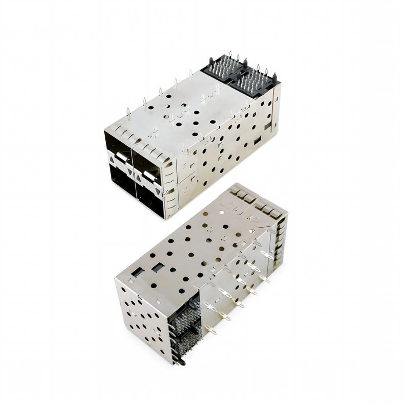 SFP+ 2x2 Press-Fit Connector 80pin Small Form-factor Pltuggable Plus Impilato 2-by-1 Multi-Port SFP+ Connector W/ Lightpipe Ports