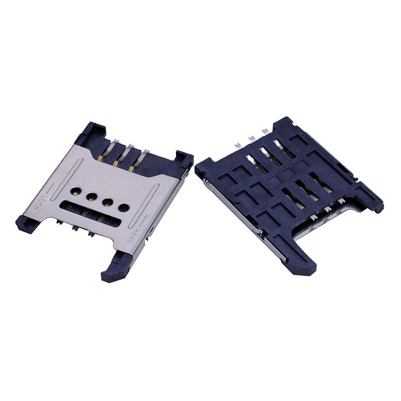 Connettore per schede SIM SMT tipo Clamshell a 6 pin SUS Shell Contatti in lega di rame resistenti alle alte temperature