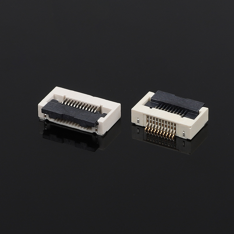 Connettore FFC/FPCH con blocco a farfalla passo 0,5 mm, connessione inferiore orizzontale con coperchio a ribalta altezza 2,55H per elettronica flat flex
