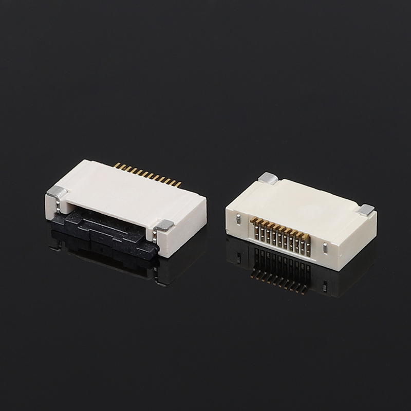 Connettore FFC/FPCH con blocco a farfalla passo 0,5 mm, connessione inferiore orizzontale con coperchio a ribalta altezza 2,55H per elettronica flat flex